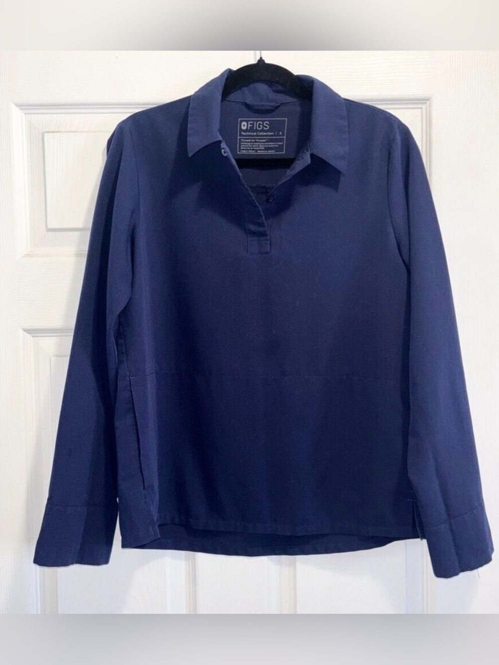 Figs Nala Long Sleeve Polo Scrub Top Navy Blue Healthcare Size Small